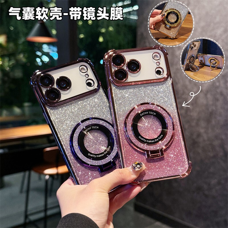 适用iPhone17PRO手机壳四角防摔气囊闪粉磁吸支架苹果16电镀软壳|undefined