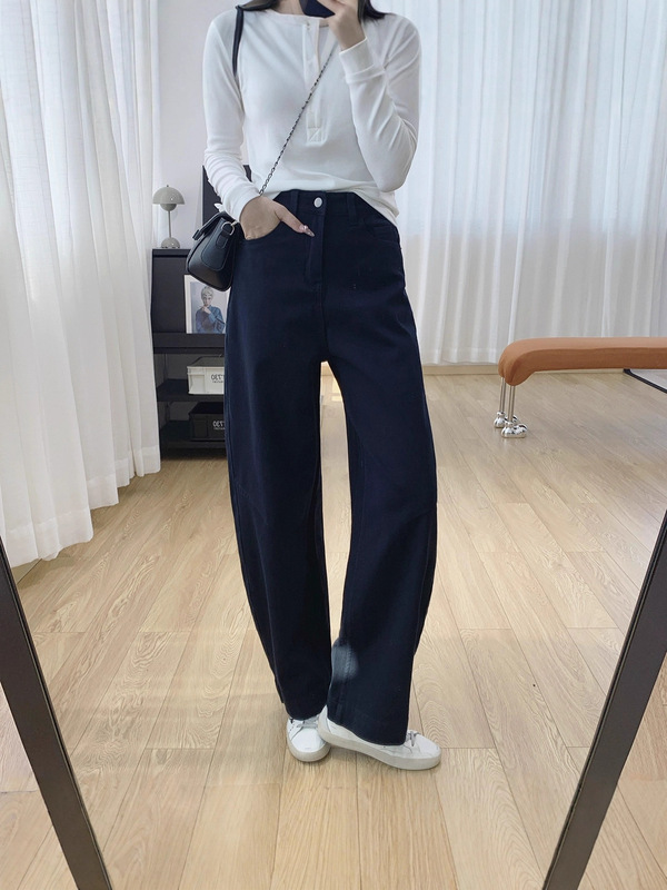 四面弹莱赛尔高腰显瘦弯刀牛仔裤女秋季裤子宽松直筒阔腿裤春秋|undefined