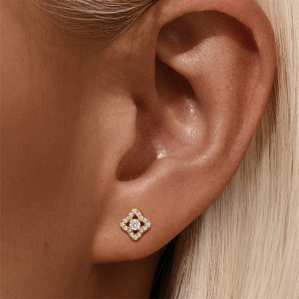 1 Pair Quantity 1 Pair 925 Sterling Silver Zircon 925 Sterling Silver Earrings Four Leaf Clover Moon Rhombus Drop Earrings Ear Studs