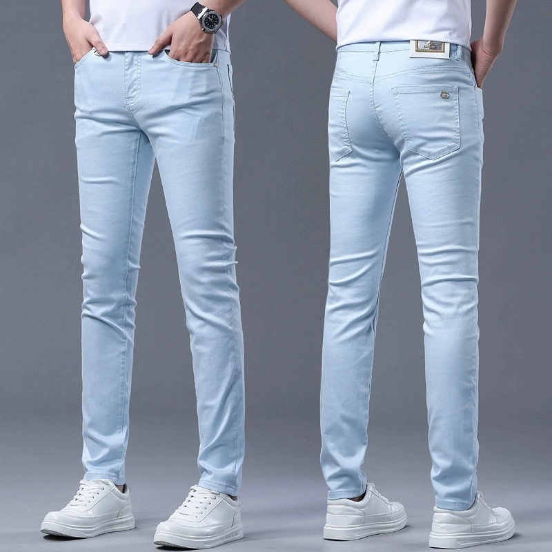 Элитные синие летние джинсы-сло, эластичные брюки для отдыха