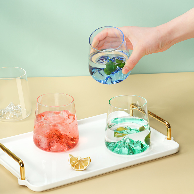 Modern Simple Ins High Borosilicate Glass Juice Cup Creative Household High Temperature Resistant Tea Drink Colorfulful Mountain Viewing Cup