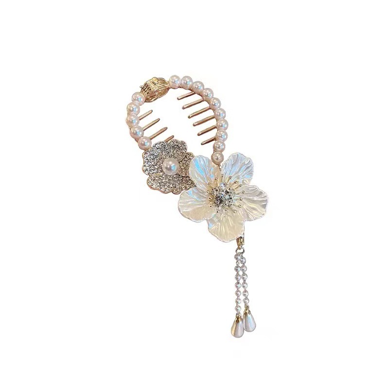 Nuovo fermaglio per capelli con perle e strass, a forma di fiore, con fermaglio per capelli a spirale, con clip a sfera di qualità superiore, accessori per capelli all'ingrosso_voghion.com