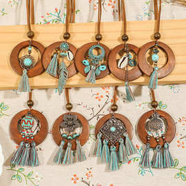 亚马逊热卖百搭文艺复古少数民族风项链花朵贝壳镂空复古棉麻配饰