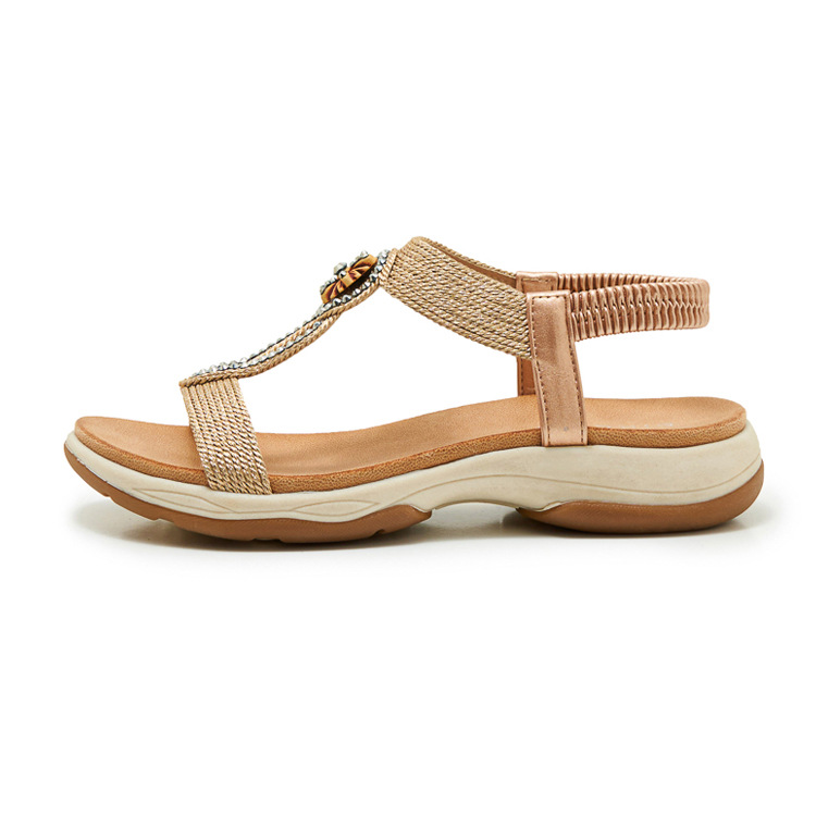 Sandal nữ đế mềm chống trượt phong cách Bohemian đính đá — Champagne màu, màu đen, màu vàng chi tiết 26