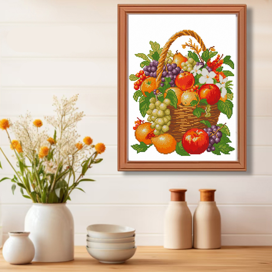 Nueva canasta de frutas de punto de cruz transfronteriza, hermosa decoración en la mesa de comedor de la cocina, piezas pequeñas de punto de cruz hechas a mano bordadas por ti mismo image 1