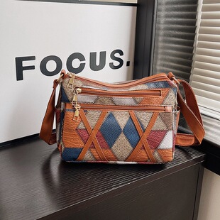 New Women's Middle-aged Mother Bag Large Capacity Stitching Work Commuter Multi-pocket Crossbody Bag Retro Shoulder Bag