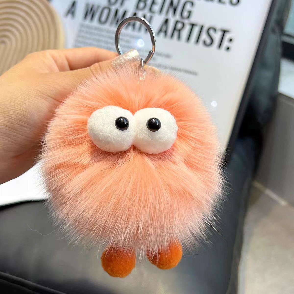 Cute pelo de zorro pequeña bola de carbón coche llavero colgante en elfo peluche bolso colgante regalo