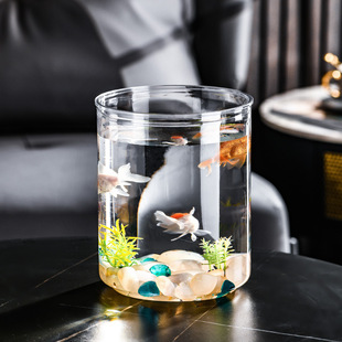 Small Column-Shaped Goldfish Tank, Special Tank for Bettas, Landscaping Ecological Home Fish Tank for Living Room and Office, Mini Ecological Fish Tank