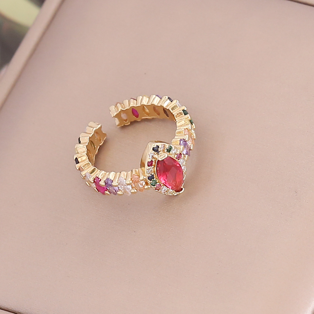 18K fashion vintage copper micro-inlaid zircon rainbow ring wholesale nihaojewelry