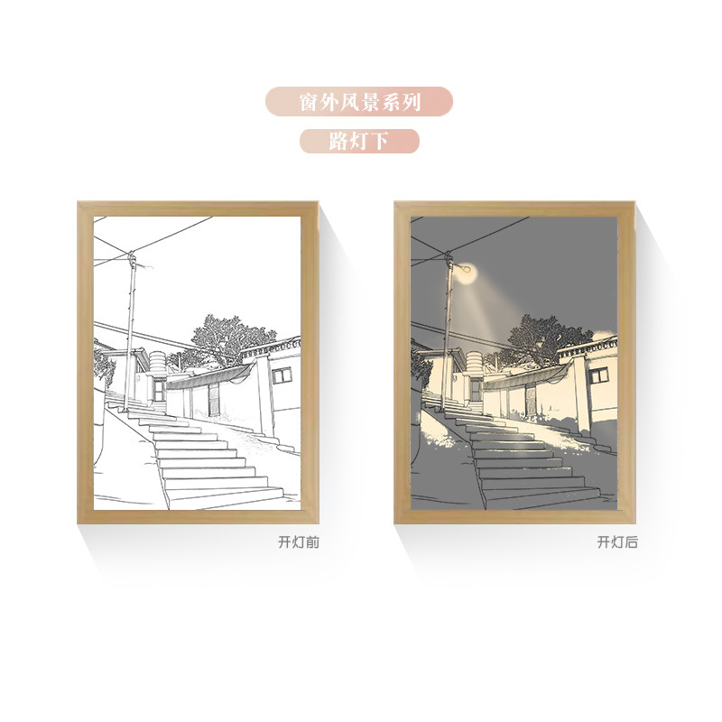 Tres colores TikTok popular pintura ligera de dibujos animados dormitorio noche pintura luminosa marco de fotos de madera maciza creativo bricolaje fabricante