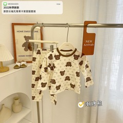 New boneless craft children's Lycra cotton autumn clothes and long trousers set baby pajamas boys and girls home clothes