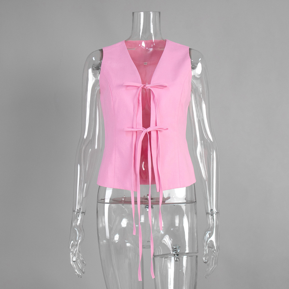 Cross-border rosa correa chaleco de mujer Europa y América 2026 primavera y verano nuevo estilo francés V-collar sin mangas chaleco delgado