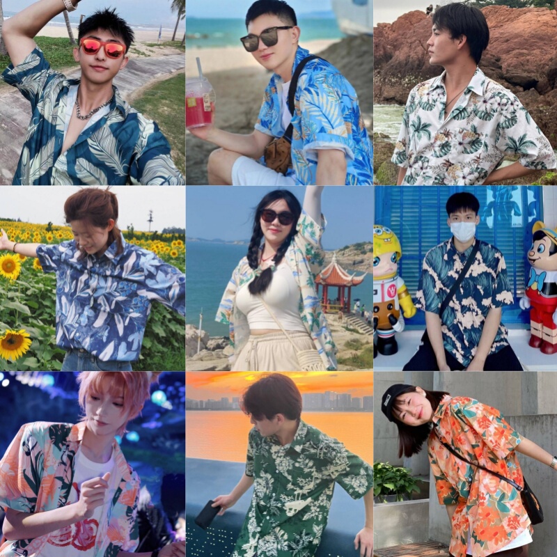 70S Nostalgic Hong Kong Style Retro Ins Floral Shirt Short-Sleeved Beach Men's and Women's Quarter-Sleeved Floral Shirt Summer 70S Nostalgic Hong Kong Style Retro Ins Floral Shirt Short-Sleeved Beach Men's and Women's Quarter-Sleeved Floral Shirt Summer
