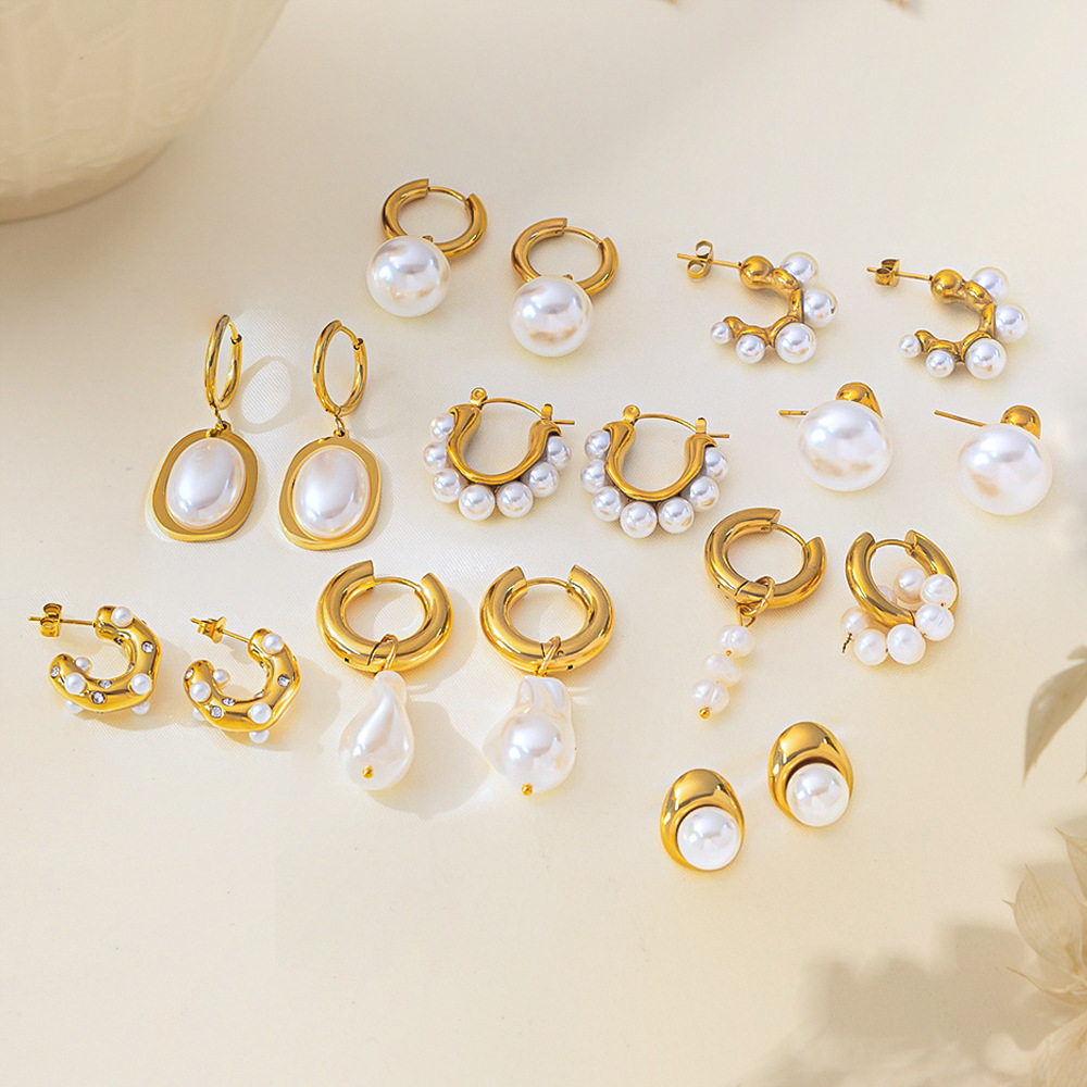 欧美INS风网红同款18K金不锈钢耳饰时尚个性珍珠耳环耳圈女士饰品