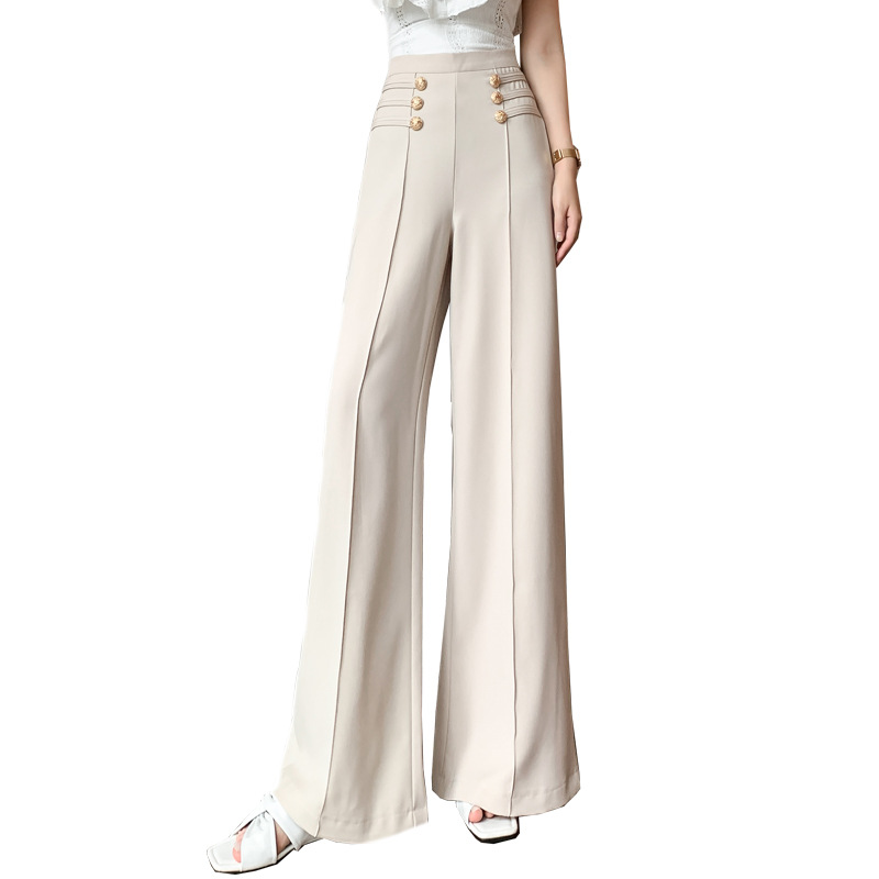 Casual 2022 pantalones de pierna ancha Pantalones rectos de cintura alta de las mujeres pantalones de adelgazamiento sueltos de doble botonadura drapeados pantalones Casuales