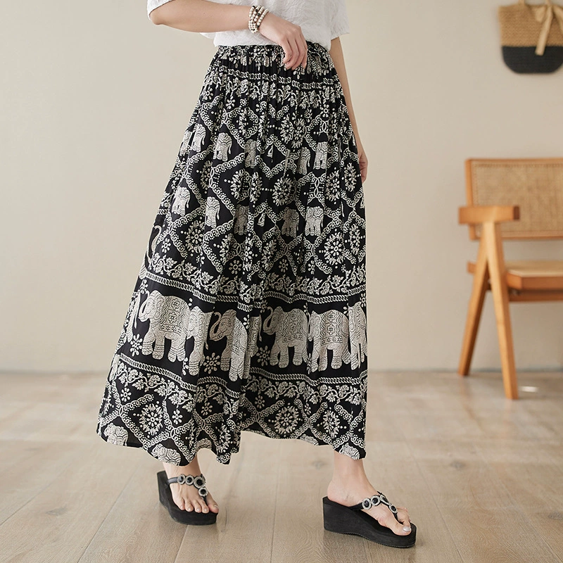 Длинная юбка, plus size, эластичная талии, стиль бохо