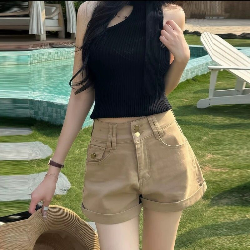 Pear-Shaped Body Shape American-Style Slim Denim Shorts for Women, New Summer High-Waisted Slimming Versatile A-Line Hip-Lifting Hot Pants