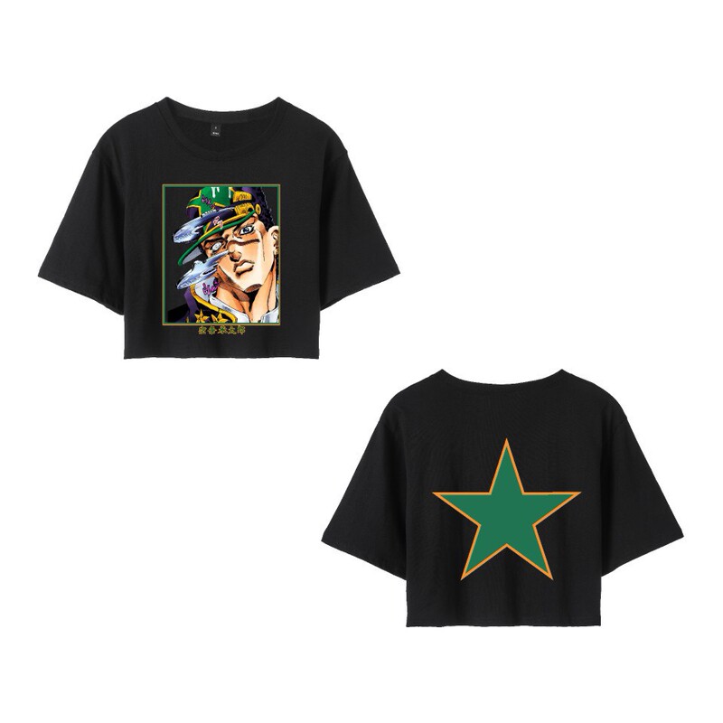 Foreign Trade Cross-border Hot Search JOJO's Wonderful Adventure Series Japanese Animation Printing Women's Navel Short Sleeve Top