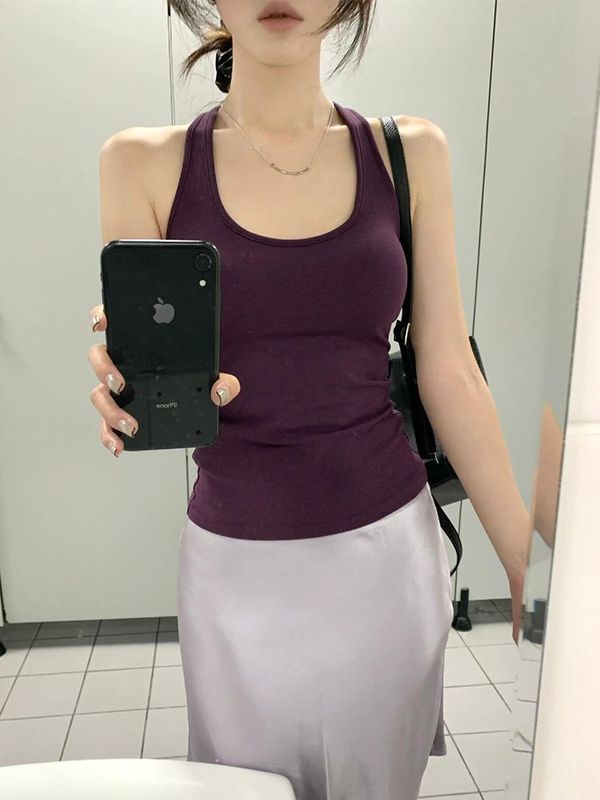 辣妹风修身休闲纯色设计感吊带背心2025夏季新款小众百搭无袖上衣|undefined