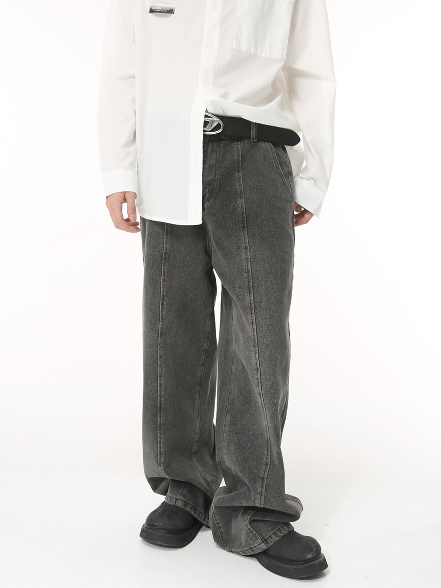 Mtlclothes ropa de Hombre | 2023 nuevo hombro pad sin cuello Denim chaqueta costura pantalones ins traje