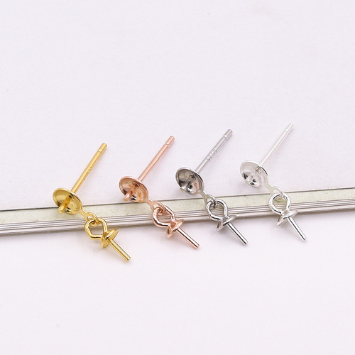 S925 sterling silver bowl earring nail hanging sticky plate DIY earring jewelry material accessories pearl earring needle with empty tray