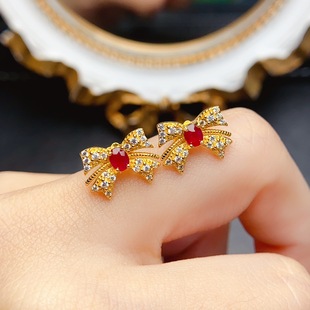New natural old baked ruby earrings S925 silver inlaid with main stone 3*4mm Joker net red explosions women's jewelry batch