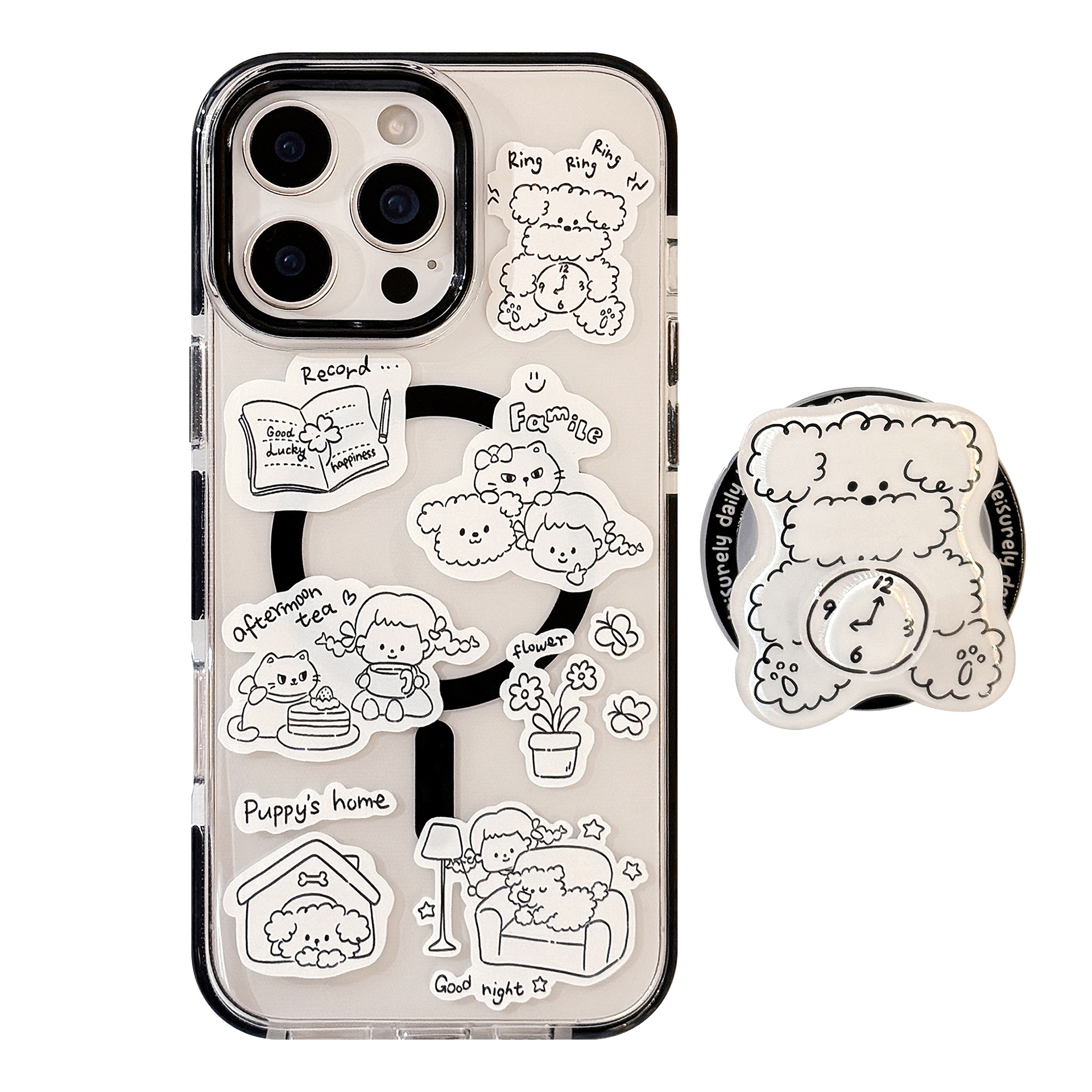 Schutzhülle mit magnetischer Saugfunktion für iPhone 17, 16, 15, 14, 13, 12, 11 Pro, Pro Max Plus, Simply Pen Puppy mit drehbarem Ständer, 11er- und 12er-Design_voghion.com