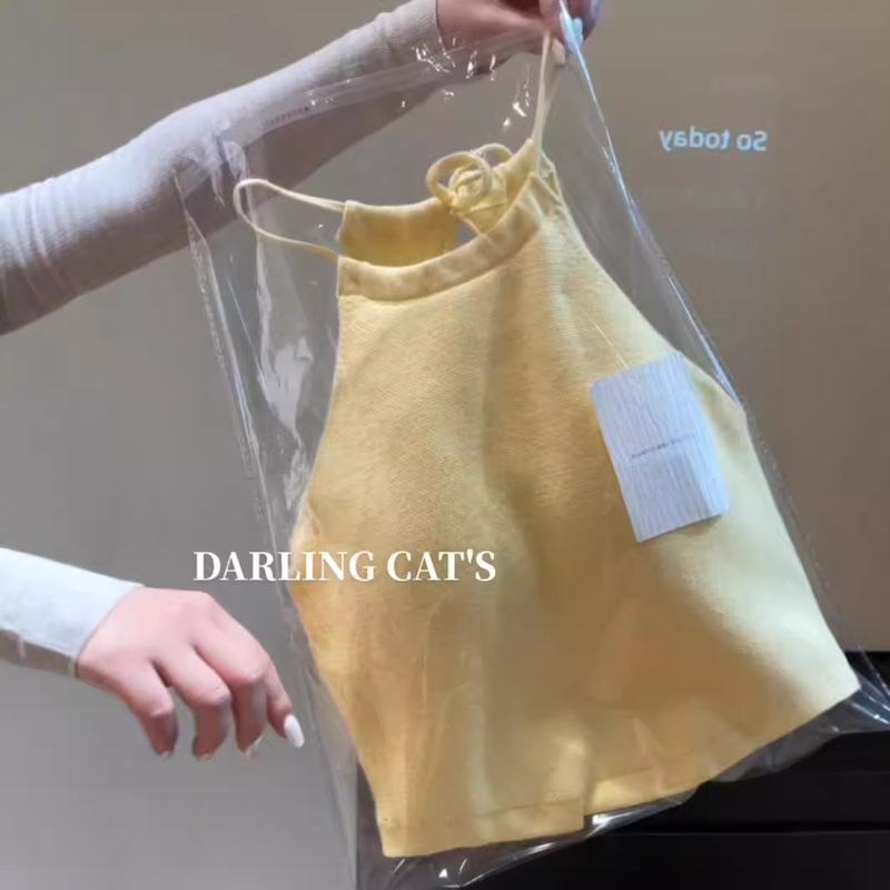 Yellow Dopamine Hanging Neck Strap Camisole Women's Inner Spice Girls Sleeveless Cotton Top Tight Short Outer Wear