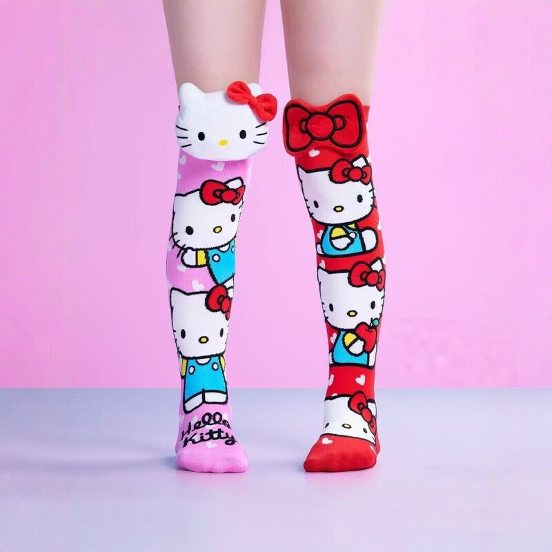 Children's Cartoon Three-Dimensional Over-the-Knee Socks for Girls, Cute Hello Kitty, Minnie, Daisy Rabbit Ear Socks, Mid-Calf Socks