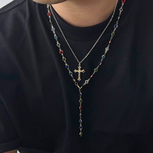 欧美时尚个性水晶十字架吊坠项链男潮嘻哈小众水晶锁骨链跨境饰品
