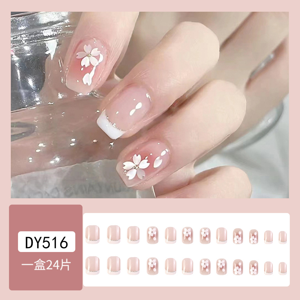 Dulce borde blanco uñas francesas uñas rubor parche de uñas degradado pequeño libro rojo flor de venta caliente uñas