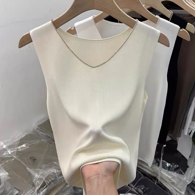 Silk solid color knitted summer sexy base T-shirt sleevless
