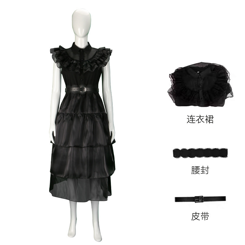 星期三黑色纱裙cos亚当斯一家cosplay服舞会礼服连衣裙万圣节服|undefined