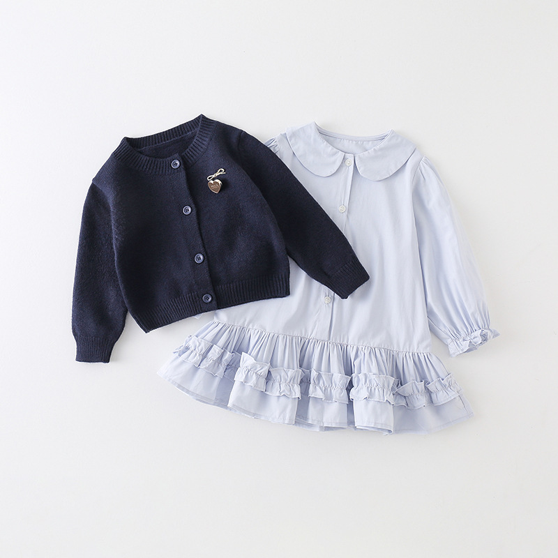 Girls' suit Spring and Autumn College Princess Children's Knitted Shirt Two-piece Coat Western Style Women's Treasure Shirt Sweater England Girls' suit Spring and Autumn College Princess Children's Knitted Shirt Two-piece Coat Western Style Women's Treasure Shirt Sweater England