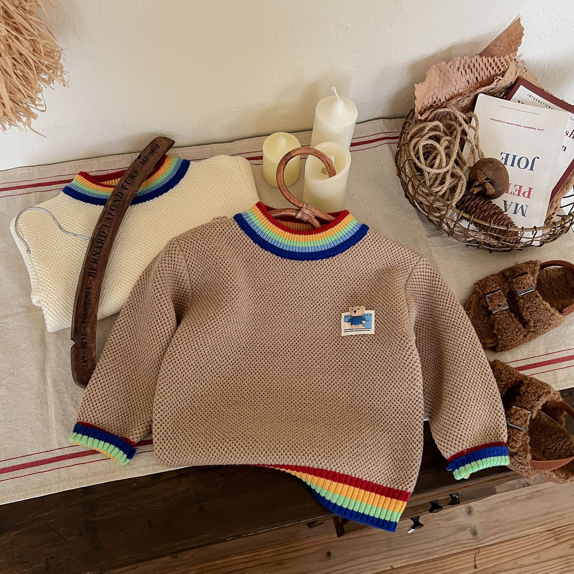 JINYONG Boys Rainbow Cartoon Sweater Cardigan Korean Edition Trendy Baby Knitted Round Neck Outer Wear Children's Coat_voghion.com