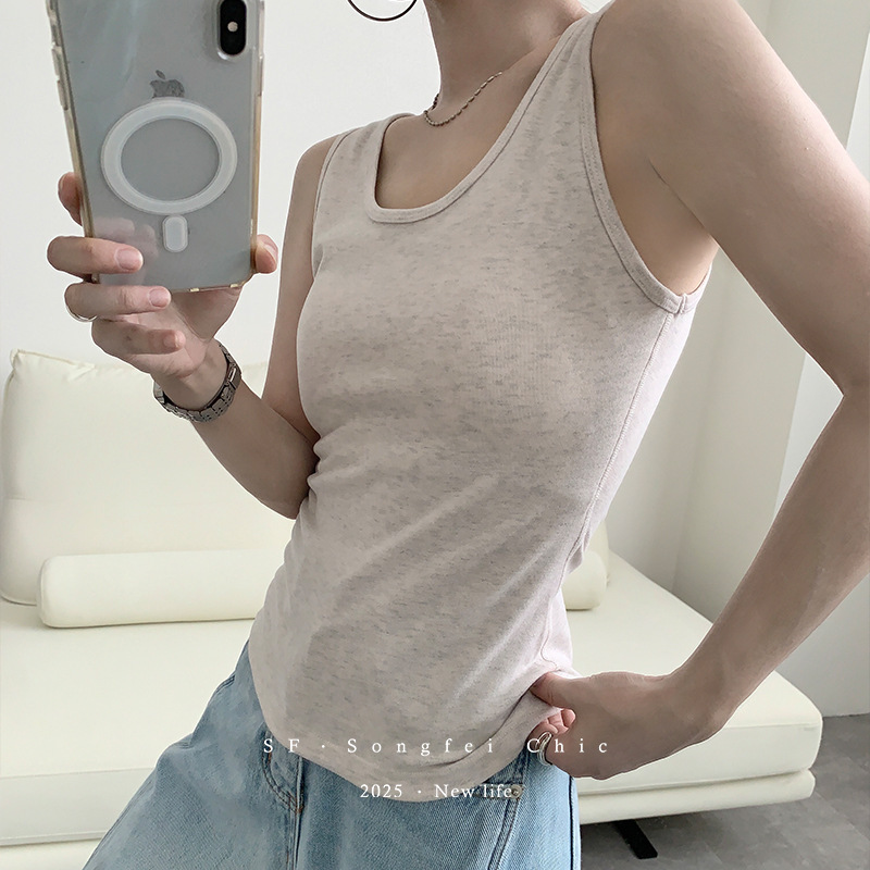 2025加绒磨毛保暖背心女带胸垫免bra打底内衣 韩版弹力内搭打底衫|undefined