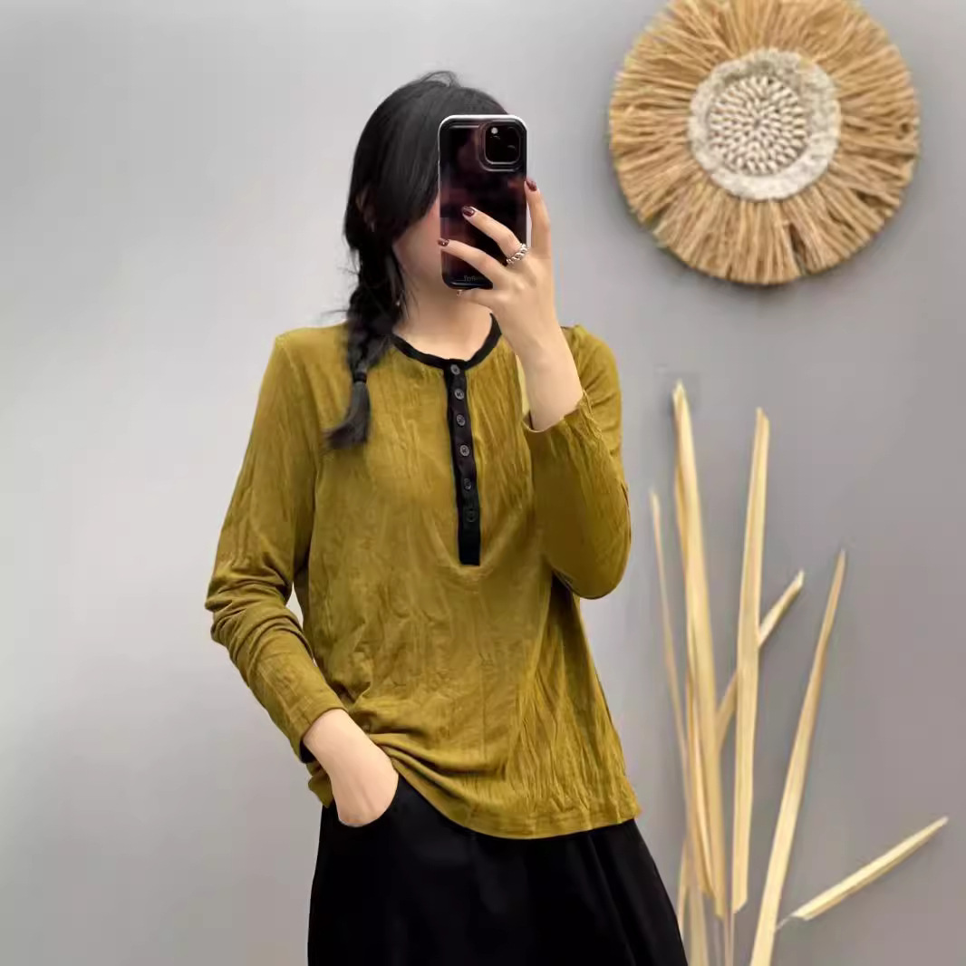 Autumn cashmere base body-friendly long-sleeve with a round collar