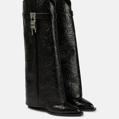 European and American style new wedge heel pointed-toe metal buckle black printed pant boot export market large size sleeve long tube women's boots