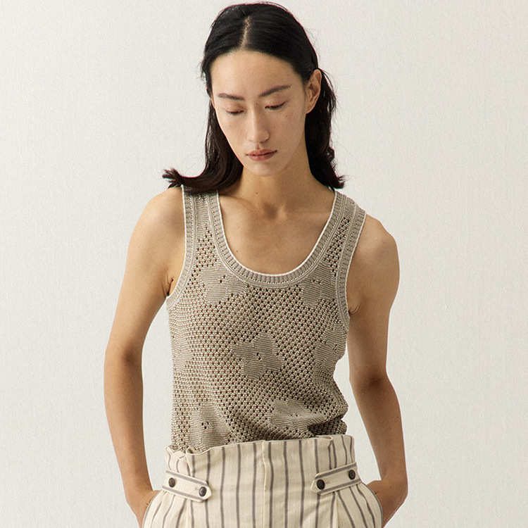Breathing Sense ~ Cool Breathable Thick Needle Niche Design Sense Flowery Hollow Flower Jacquard Knitted Sleeveless Vest