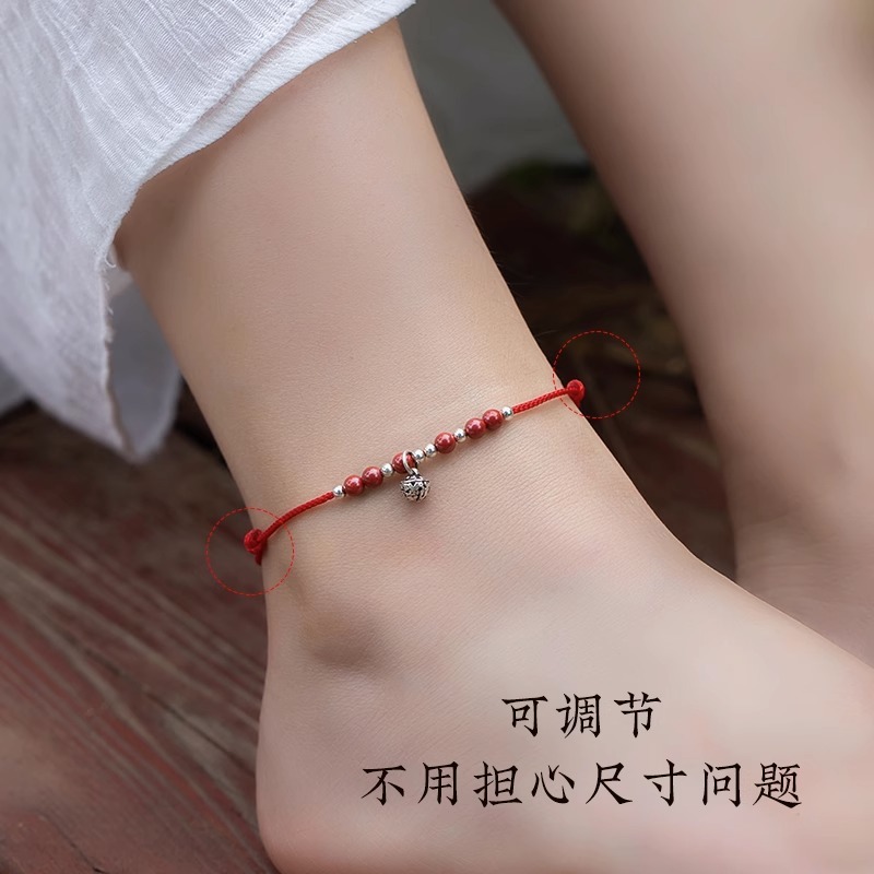 宮鈴腳鏈子女款鈴鐺腳鏈純銀鈴鐺本命年轉運硃砂紅繩復古性感腳踝