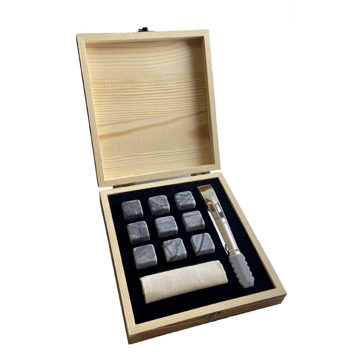 Whiskey ice stone set, including 9 ice stones and an ice tongs, packaged in a wooden box. Direct from the factory, perfect as a business gift