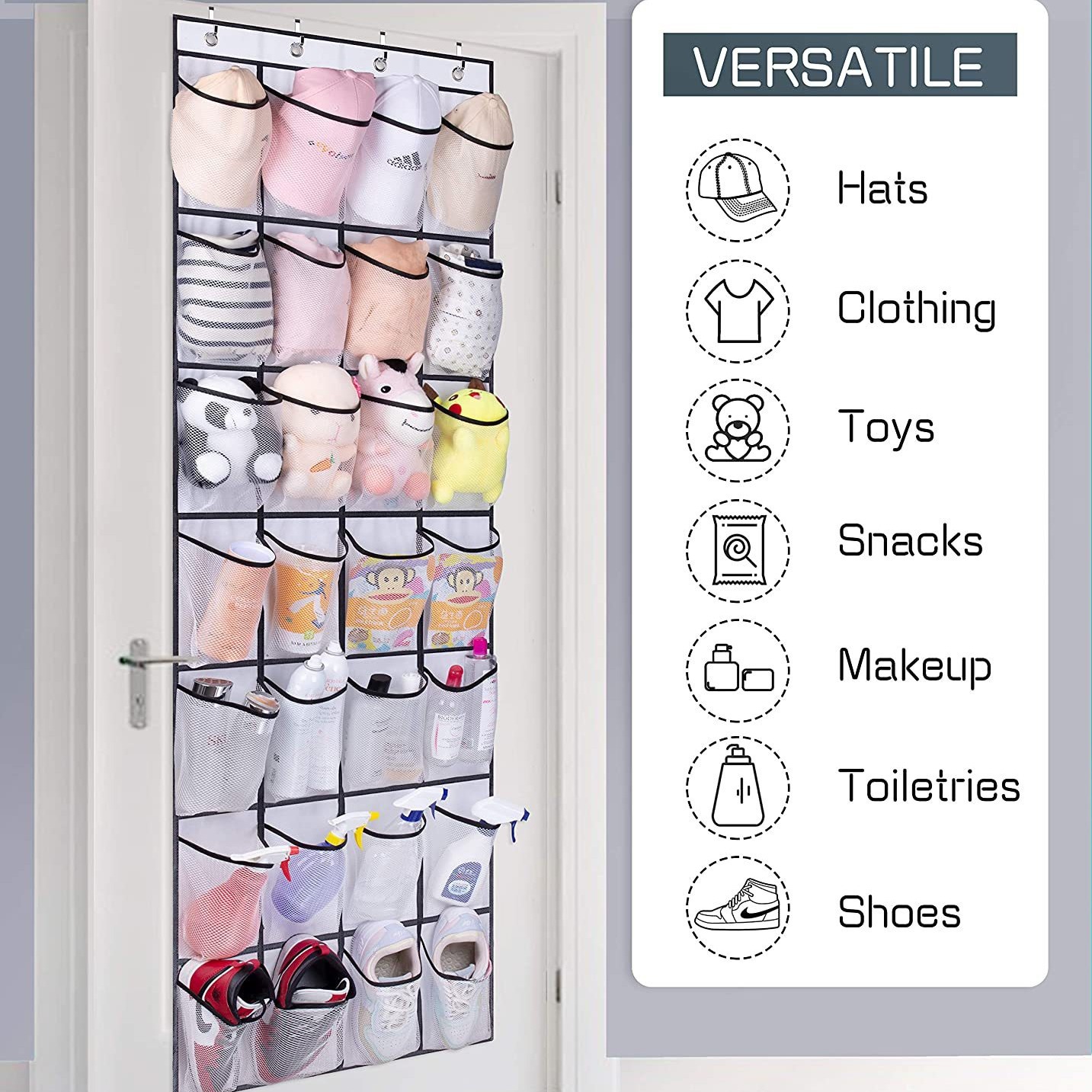 Amazon New 28 Grid Non-woven Fabric Door Back Transparent Mesh Cloth Hat Boots Wardrobe Large Size Multi-layer Storage Shoe Hanging Bag 