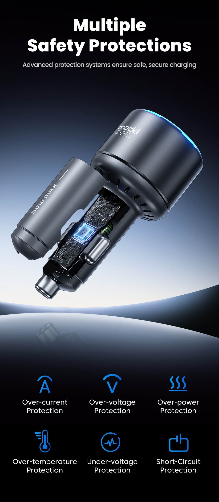 Toocki Cross-Border 90W Ambient Light Three-In-One Super Fast Charging Charger Car Cigarette Lighter Charging Head