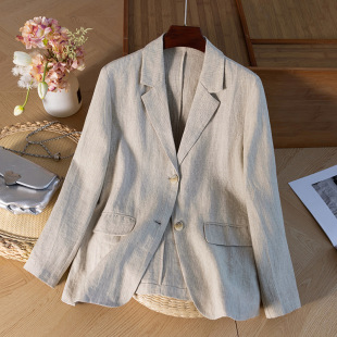 2025 New Artistic Retro Hemp Lightweight Suit Jacket Women's Profile Loose Top