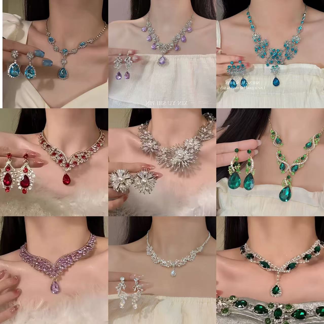 Industria pesada temperamento destellante diamante gota de agua collar de borla temperamento vestido de noche con moda exquisito collar de moda de lujo ligero mujeres