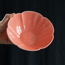 桃红简约中式茶点盘水果盘禅意小碟子粗陶复古点心干果碗陶瓷托盘