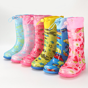 Cross-border in stock beam mouth creative flower cloth high tube children's rain shoes students men's and women's water shoes boots a generation of hair