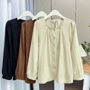 200kg chubby girl autumn new casual meat covering crew neck long sleeve shirt plus size women temperament cardigan jacket 4914