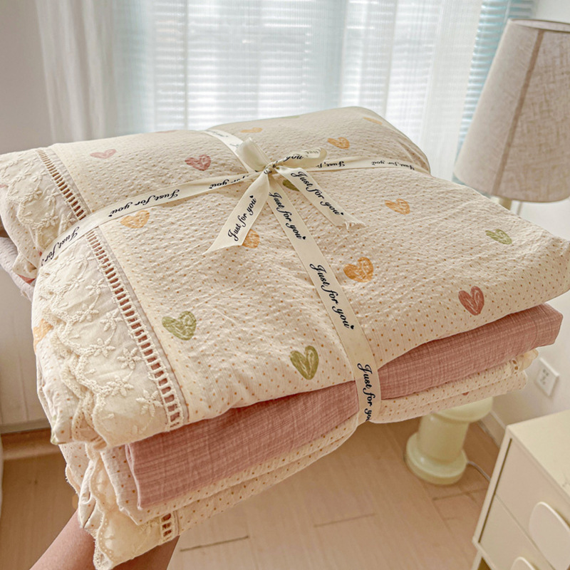 Un juego de cuatro piezas de hilo de doble capa de algodón 100% para madres y bebés, sábana de algodón, funda de edredón, sábana, ropa de cama fresca pequeña