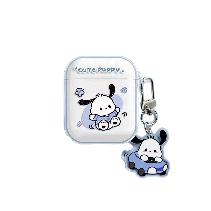 Estuche para auriculares Bluetooth con diseño de dibujos animados, estilo Ins, funda blanda transparente con diseño de perro Pacha, estuche portátil inalámbrico con diseño de perro.
